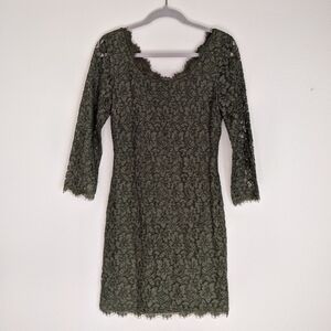 NEW Diane von Furstenberg Zarita Dress Women's Size 6 Olive Green Lace Mini Zip